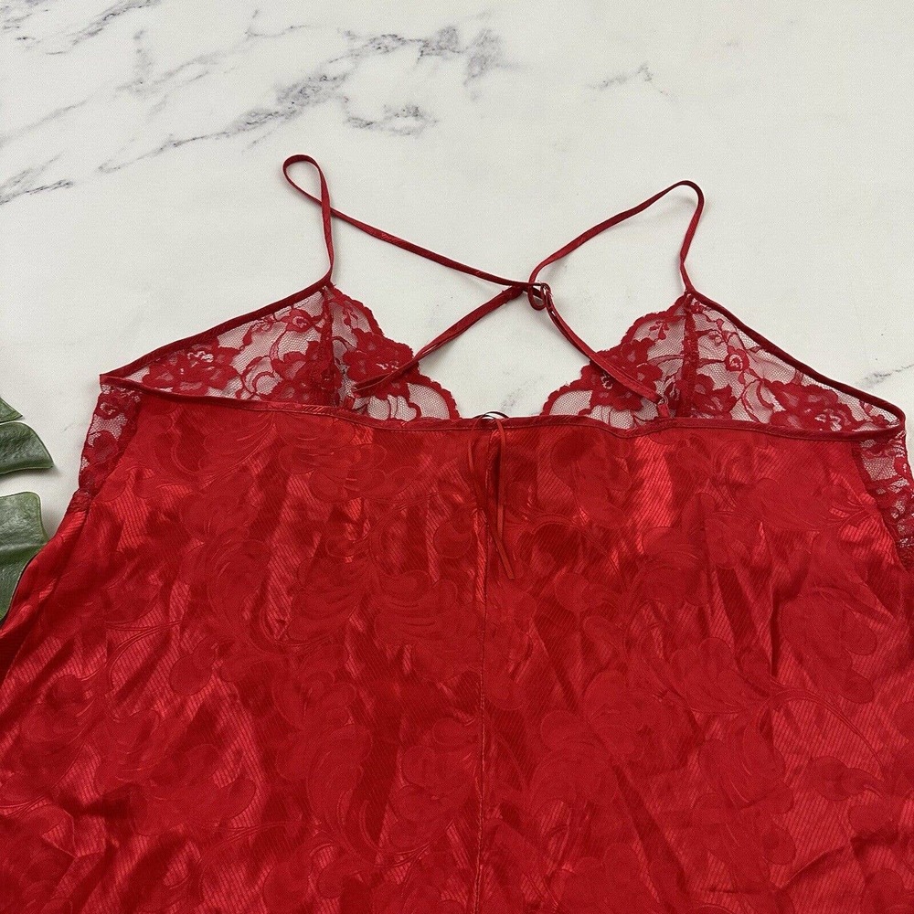 Sexy Red Satin Negligee with Lace Trim - Picture 8 of 10